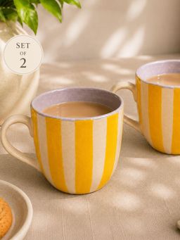 The Confetti Tree - Yellow Striped Stoneware Coffee Mugs (Set Of 2)