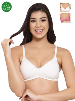 Inner Sense - Organic Cotton Antimicrobal Padded T-Shirt Bra -Pack Of 3 -Multi-Color