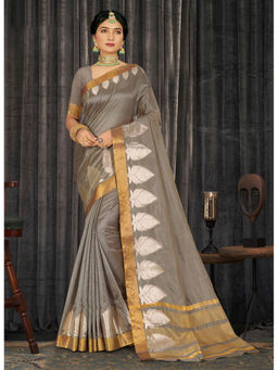 Sangam Prints - Grey Siroski Work Traditional Saree with Unstitched Blouse