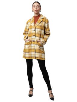 Global Republic - Women Mustard Relaxed Fit Checkered Single Breasted Overcoat