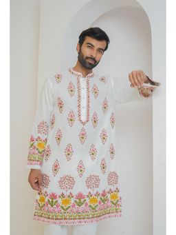 HOUSE OF KARI - Cotton Arri Work White Kurta