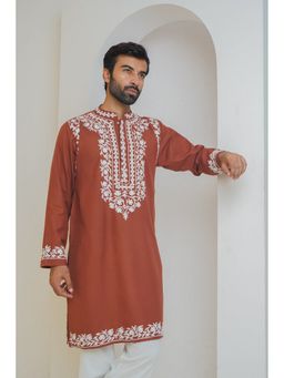 HOUSE OF KARI - Cotton Arri Work Brown Kurta
