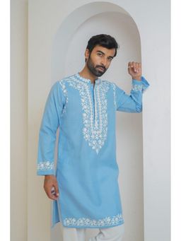 HOUSE OF KARI - Cotton Arri Work Sky Blue Kurta