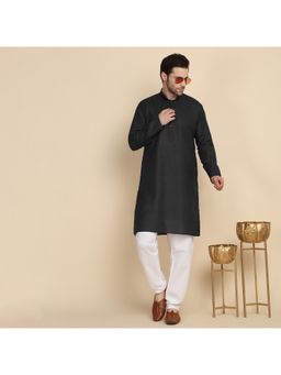 Kraft India - Cotton Blend Solid Black Kurta with Pyjama