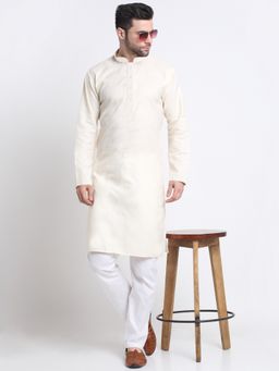 Kraft India - Cotton Blend Solid Cream Kurta with Pyjama