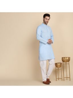 Kraft India - Cotton Blend Solid Denim Sky Blue Kurta with Pyjama