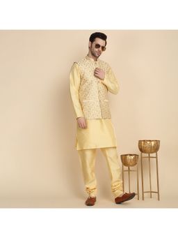 Kraft India - Solid Beige Kurta with Churidar and Nehru Jacket