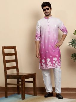 Kraft India - Cotton Blend Ombre Printed Pink Kurta with Pyjama