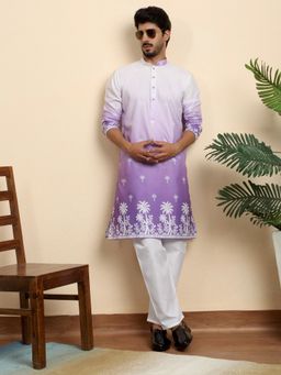 Kraft India - Cotton Blend Ombre Printed Purple Kurta with Pyjama