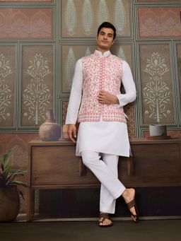 Odette - Pink Cotton Blend Stitched Embroidered Kurta with Pant and Jacket