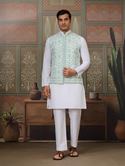 Odette - Green Cotton Blend Stitched Embroidered Kurta with Pant and Jacket