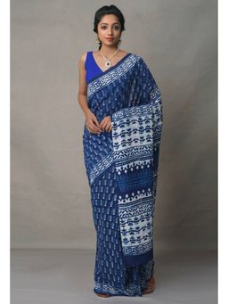 Unnati Silks - Navy Blue Pure Sico Saree with Unstitched Blouse