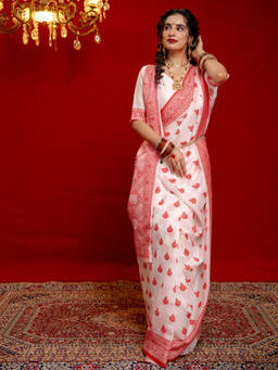 Nyri - White Silk Weaving Saree