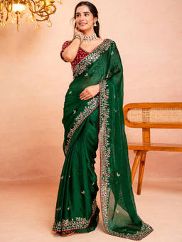 Nyri - Green Chiffon Sequins Embroidery Saree
