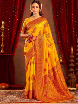 Nyri - Yellow Silk Weaving Saree
