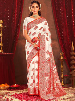 Nyri - White Silk Weaving Saree