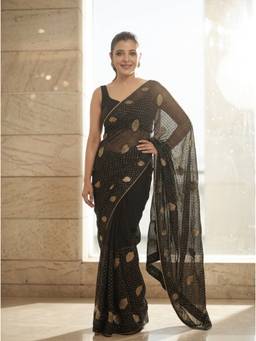 Nyri - Embellished Sequinned Georgette Black Saree