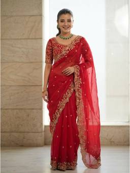 Nyri - Embroidered Embellished Sequinned Satin Saree