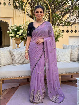 Nyri - Embroidered Embellished Sequinned Georgette Lavender Saree