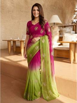 Nyri - Embroidered Embellished Sequinned Satin Multi-Color Saree