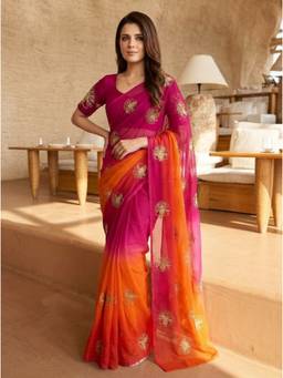 Nyri - Embroidered Embellished Sequinned Satin Multi-Color Saree