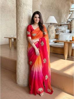 Nyri - Embroidered Embellished Sequinned Satin Multi-Color Saree