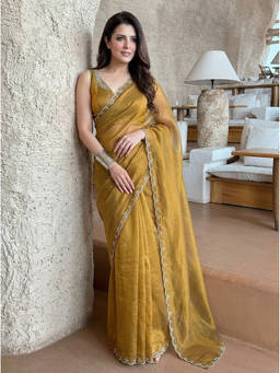 Nyri - Embellished Sequinned Satin Gold Saree