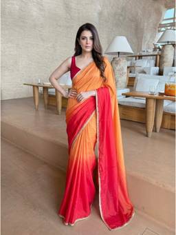 Nyri - Embellished Sequinned Ombre Chiffon Multi-Color Saree