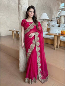 Nyri - Floral Embroidered Embellished Sequinned Satin Saree