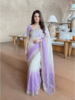 Nyri - Embroidered Embellished Sequinned Satin Multi-Color Saree