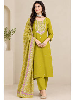 Gahan - Green Roman Silk Ethnic Motifs Embroidered Mustard Kurta with Pant & Dupatta