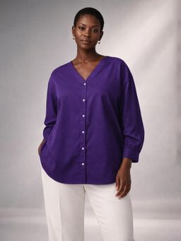 Qurvii - V Neck Purple Poplin Top