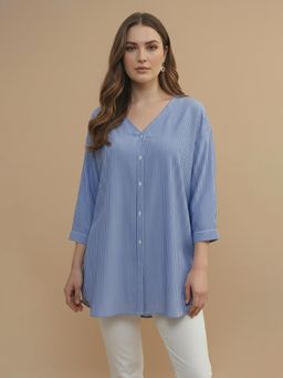 Qurvii - Blue Stripe V-Neck Top