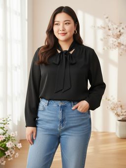 Qurvii - Black Tie Top with Full Sleeves