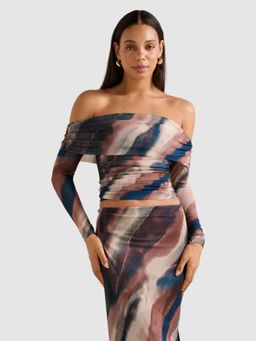 Forever New - Kaia Ruched Mesh Bardot Top