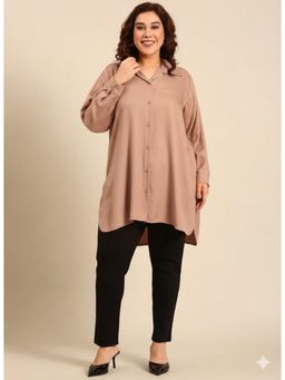 THE PINK MOON - Beige Twill Long Line Shirt