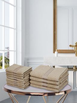 KOPA - 12Pc Quick Dry 100% Cotton Soft Terry Towel -4Pc Hand, 8Pc Face D'Ross Solid-Taupe