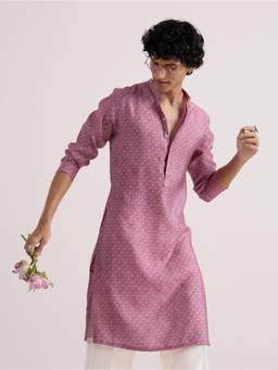 KISAH - Pink Digital Print Kurta With Mandarin Collar