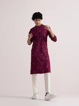 KISAH - Embroidered Kurta With Trouser Wine