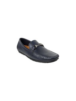 Mochi - Men Navy Blue Faux Leather Slip-On Loafers