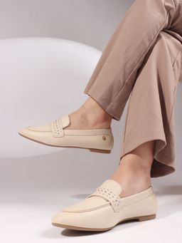 ELLE - Beige Solid Slip-On Women Penny Loafers