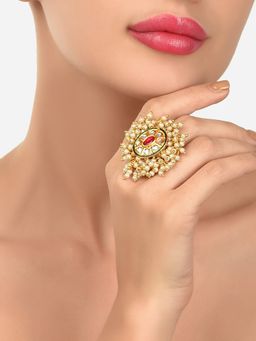 Zaveri Pearls - Gold Tone Ethnic Cluster Pearls Kundan Finger Ring-ZPFK12184