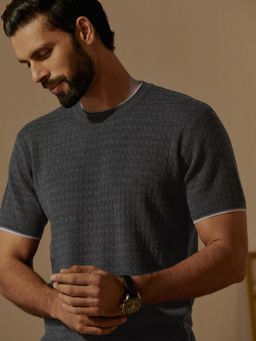 Andamen - Regular Fit Grey Men's Half Sleeve Merino Wool Crew