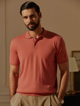 Andamen - Regular Fit Pink Men's Half Sleeve Merino Wool Polo