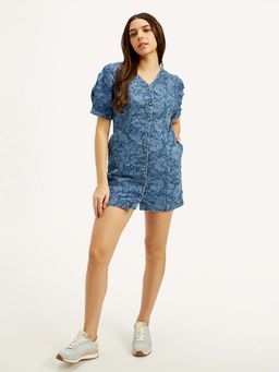 Levi's - Women's Floral Blue V Neck Dress