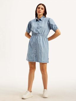 Levi's - Women's Solid Light Blue Spread Collar Dress