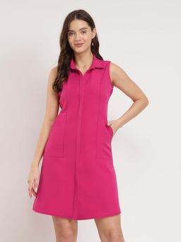 FableStreet - Pink Collared A-Line Dress