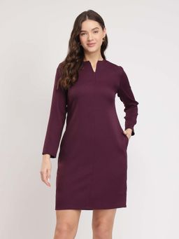 FableStreet - Wine Front Zip Shift Dress