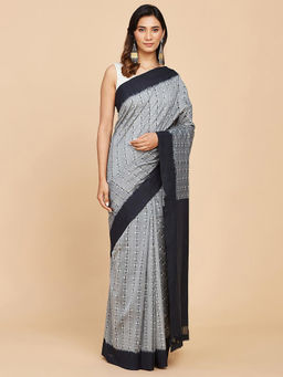 Fabindia - Grey Cotton Woven Saree Without Blouse