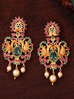 Estele - Gold Plated CZ Beautiful Peacock Designer Earrings with Pearls for Women